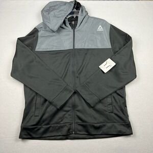 Reebok Mens XL Full Zip Colorblock Grey Black Fleece Lined Performance Hoodie